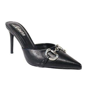 LILIANA / Silla-9/ Black / Pointed Toe / Stiletto Mule / Heels / With Silver Buc